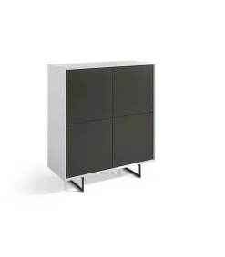 Aparador alto 4 puertas Eloisa acabado gris mate / blanco brillo, 125 cm(alto) 110 cm(ancho) 45 cm (fondo)