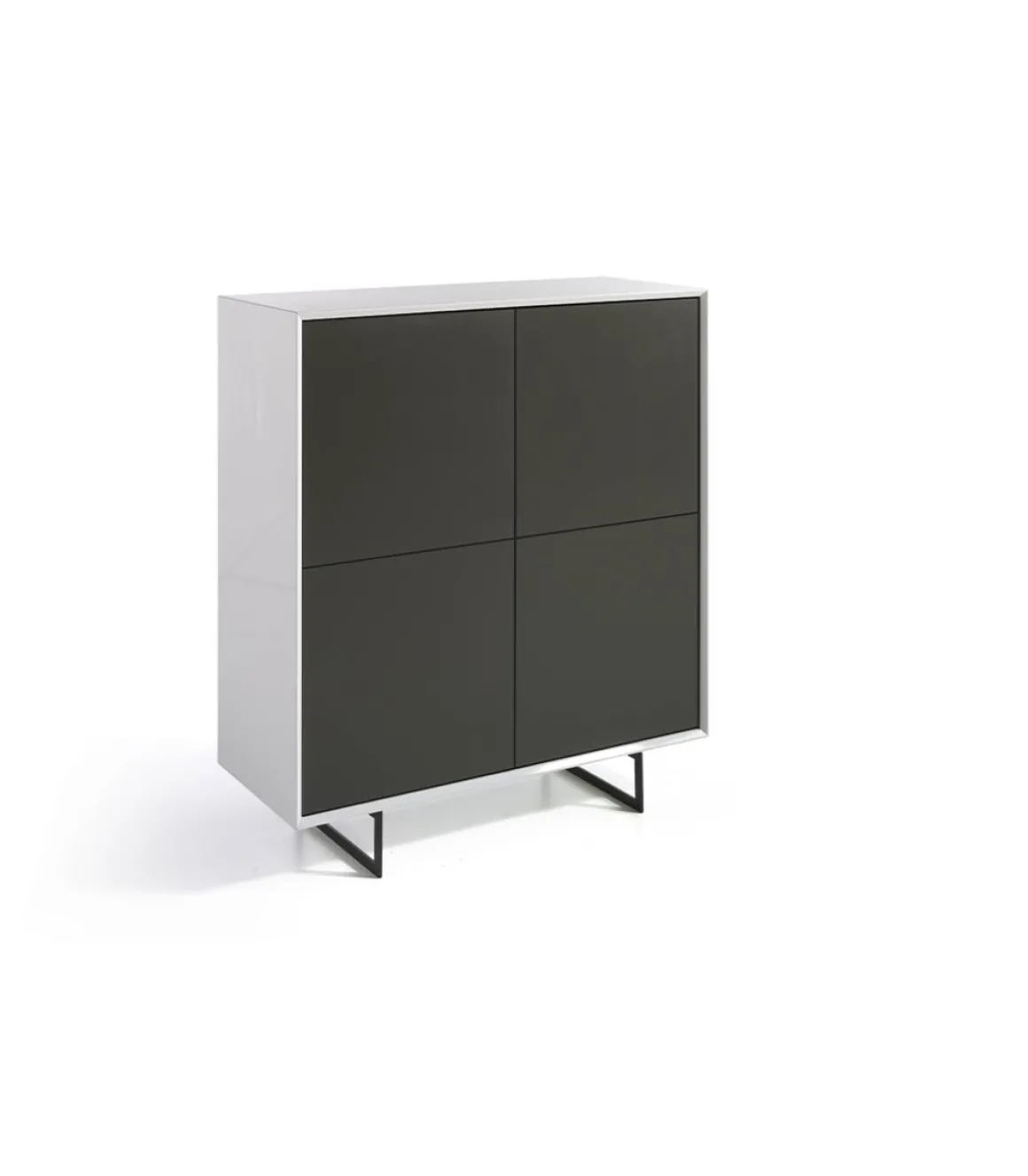 Aparador alto 4 puertas Eloisa acabado gris mate / blanco brillo, 125 cm(alto) 110 cm(ancho) 45 cm (fondo)
