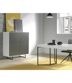 Aparador alto 4 puertas Eloisa acabado gris mate / blanco brillo, 125 cm(alto) 110 cm(ancho) 45 cm (fondo)