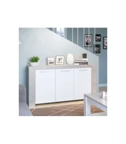Aparador buffet Maud 3 puertas blanco/cemento. 80cm(alto) 144cm(ancho) 42cm(prof.)