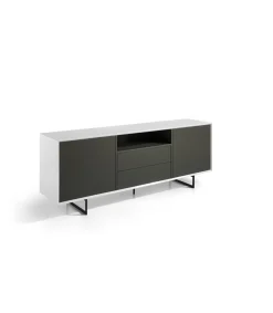 Aparador de 2 puertas Elsa acabado gris mate / blanco brillo, 74 cm(alto) 200 cm(ancho) 45 cm (fondo)