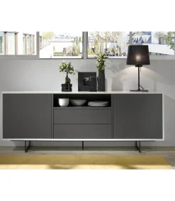 Aparador de 2 puertas Elsa acabado gris mate / blanco brillo, 74 cm(alto) 200 cm(ancho) 45 cm (fondo)