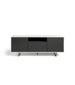 Aparador de 2 puertas Elsa acabado gris mate / blanco brillo, 74 cm(alto) 200 cm(ancho) 45 cm (fondo)