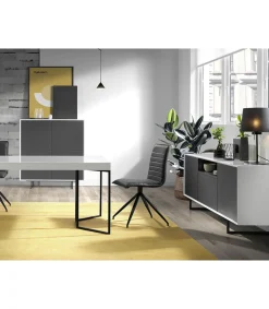 Aparador de 2 puertas Elsa acabado gris mate / blanco brillo, 74 cm(alto) 200 cm(ancho) 45 cm (fondo)