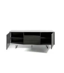 Aparador de 2 puertas Elsa acabado gris mate / blanco brillo, 74 cm(alto) 200 cm(ancho) 45 cm (fondo)