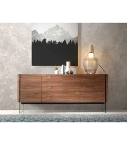 Aparador de 2 puertas Estefanía acabado nogal, 77 cm(alto) 180 cm(ancho) 49 cm (fondo)
