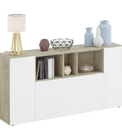 Aparador Maud 3 puertas blanco roble Alaska 76 cm (alto) x 150 cm (ancho) x 41 cm (prof.)