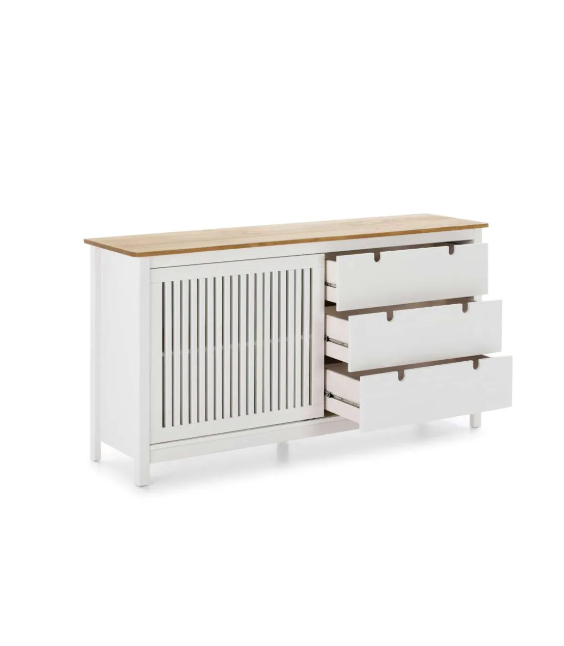 Aparador modelo Luna 1 puerta 3 cajones acabado blanco 150 cm(ancho) 80 cm(alto) 40 cm (fondo)