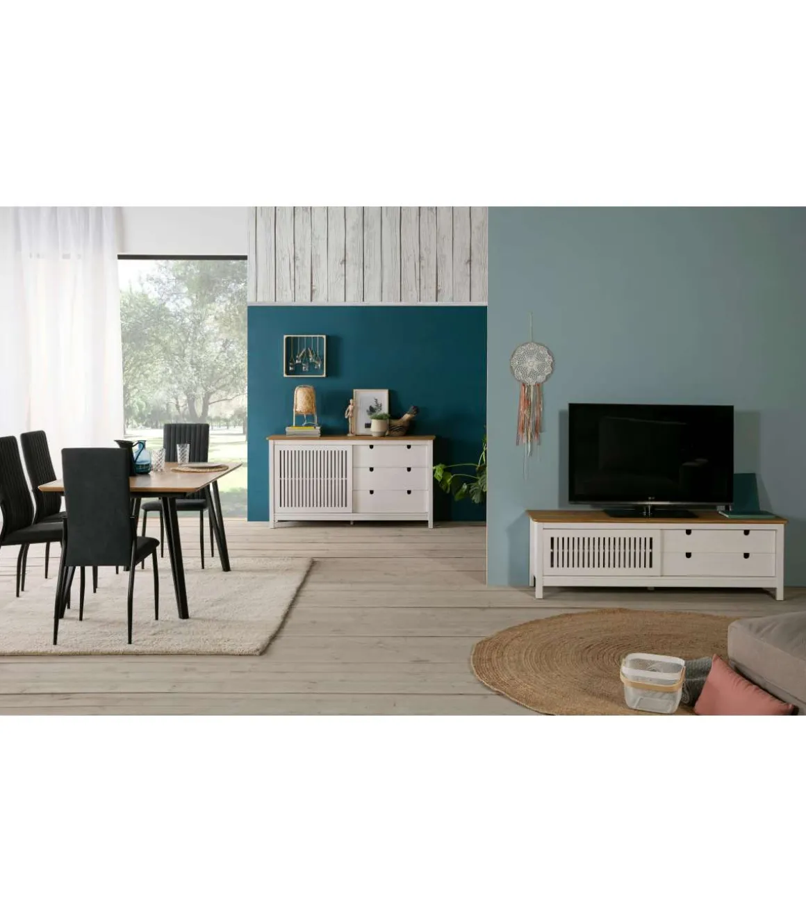 Aparador modelo Luna 1 puerta 3 cajones acabado blanco 150 cm(ancho) 80 cm(alto) 40 cm (fondo)