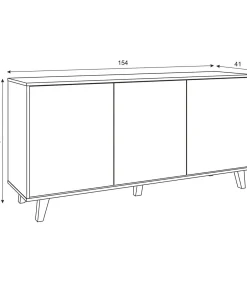 Aparador 3 puertas Alcontar en blanco brillo y roble canadian 75 cm(alto)154 cm(ancho)41 cm(largo)