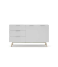 Aparador 2 puertas 3 cajones Campos acabado blanco/blanco cera 80 cm(alto) 140 cm(ancho) 40 cm(largo)
