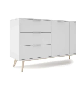 Aparador 2 puertas 3 cajones Campos acabado blanco/blanco cera 80 cm(alto) 140 cm(ancho) 40 cm(largo)
