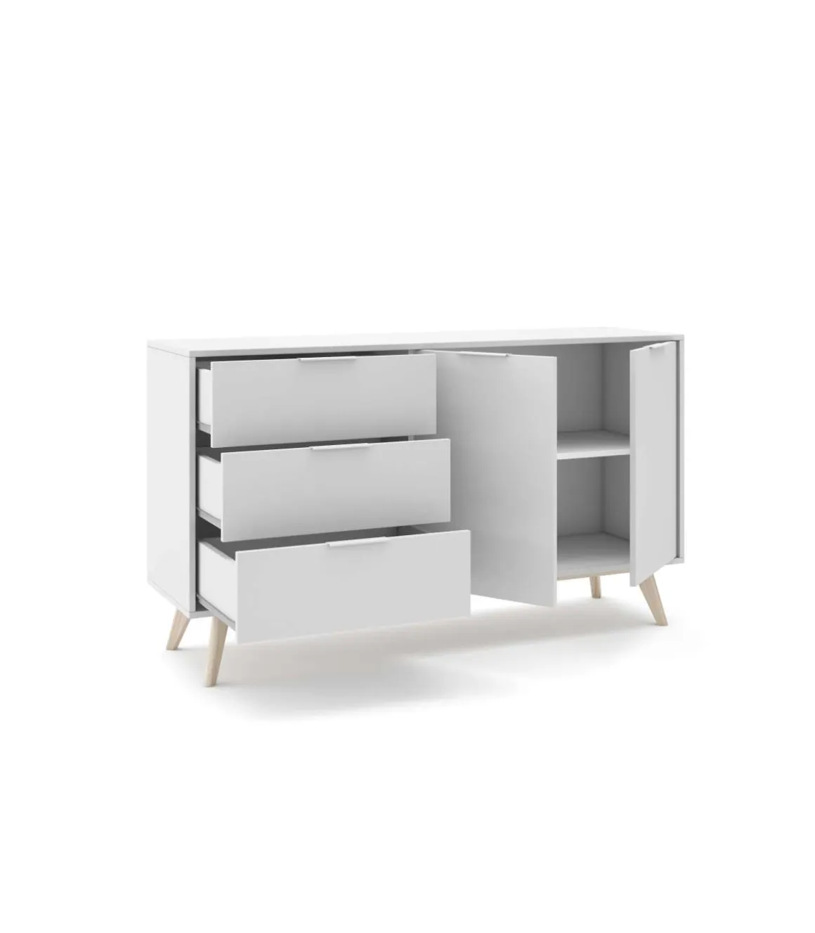 Aparador 2 puertas 3 cajones Campos acabado blanco/blanco cera 80 cm(alto) 140 cm(ancho) 40 cm(largo)
