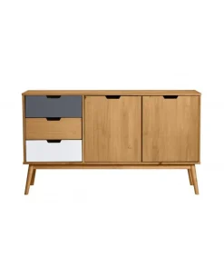 Aparador 2 puertas 3 cajones Cupido acabado natural, 140 cm (Ancho) 40 cm (Fondo) 80 cm (Alto
