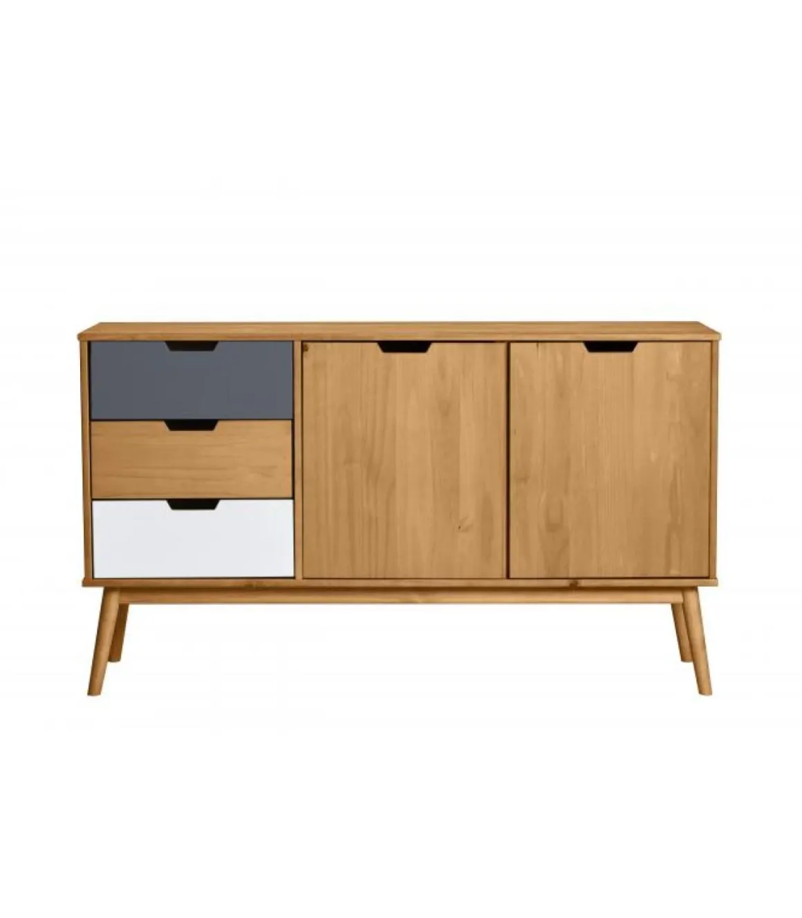 Aparador 2 puertas 3 cajones Cupido acabado natural, 140 cm (Ancho) 40 cm (Fondo) 80 cm (Alto