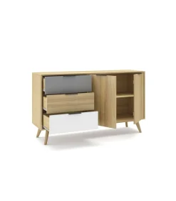 Aparador 2 puertas 3 cajones Elfo acabado roble, 80 cm(alto) 140 cm(ancho) 40 cm(largo)