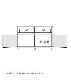 Aparador 2 puertas 2 cajones Portobello en acabado color blanco, 80cm(alto) 120cm(ancho) 47cm(largo)