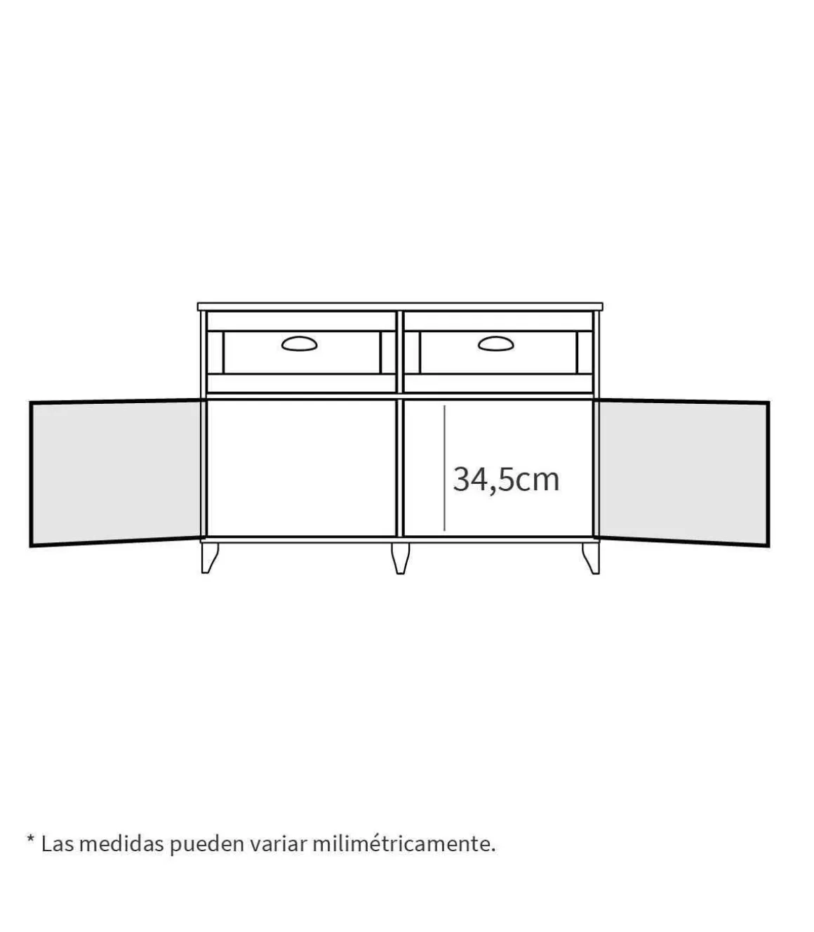 Aparador 2 puertas 2 cajones Portobello en acabado color blanco, 80cm(alto) 120cm(ancho) 47cm(largo)