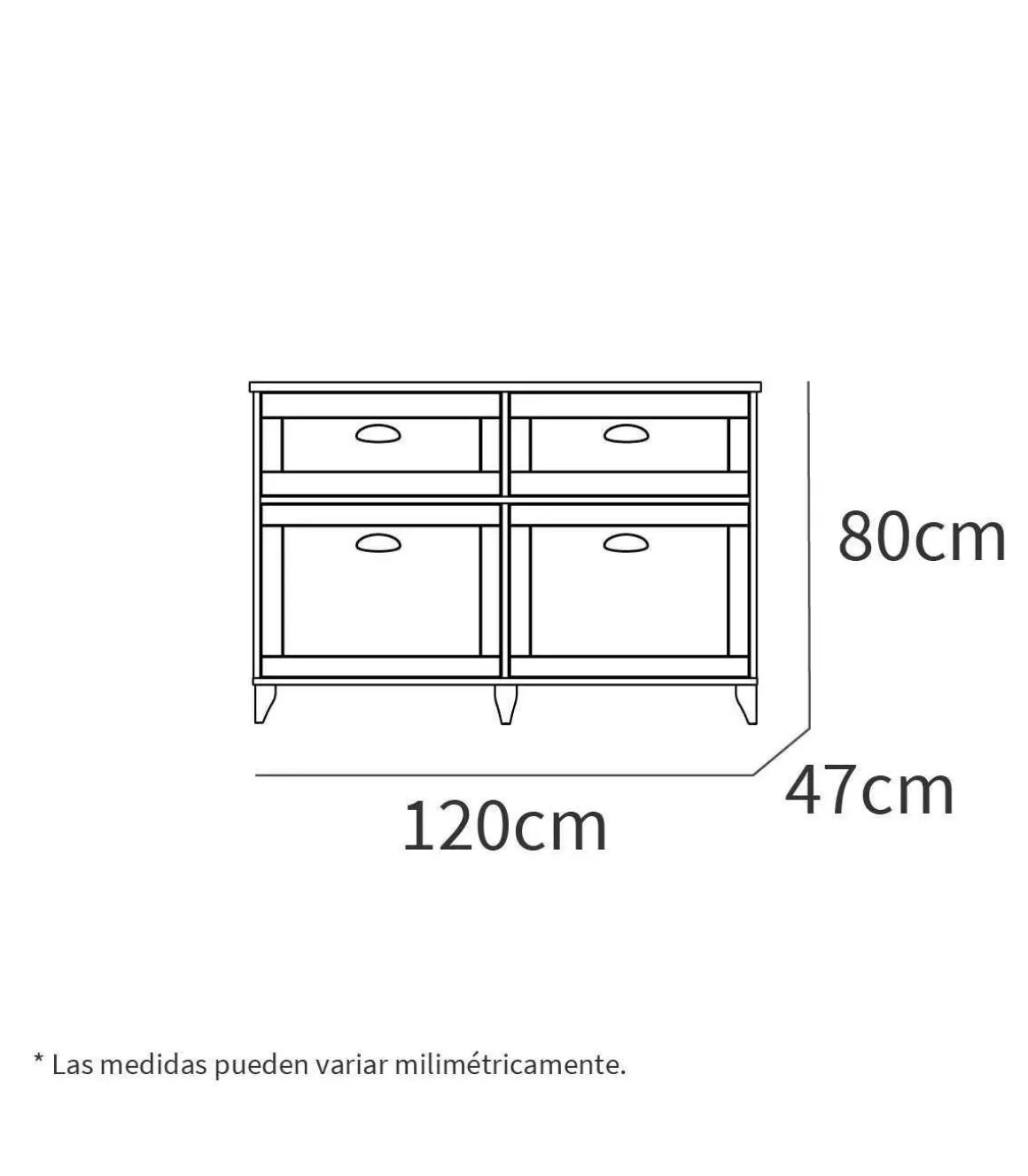 Aparador 2 puertas 2 cajones Portobello en acabado color blanco, 80cm(alto) 120cm(ancho) 47cm(largo)
