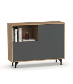 Aparador 2 puertas 1 hueco Anori acabado color roble gold/gris, 86cm(alto) 112cm(ancho) 33cm(largo)