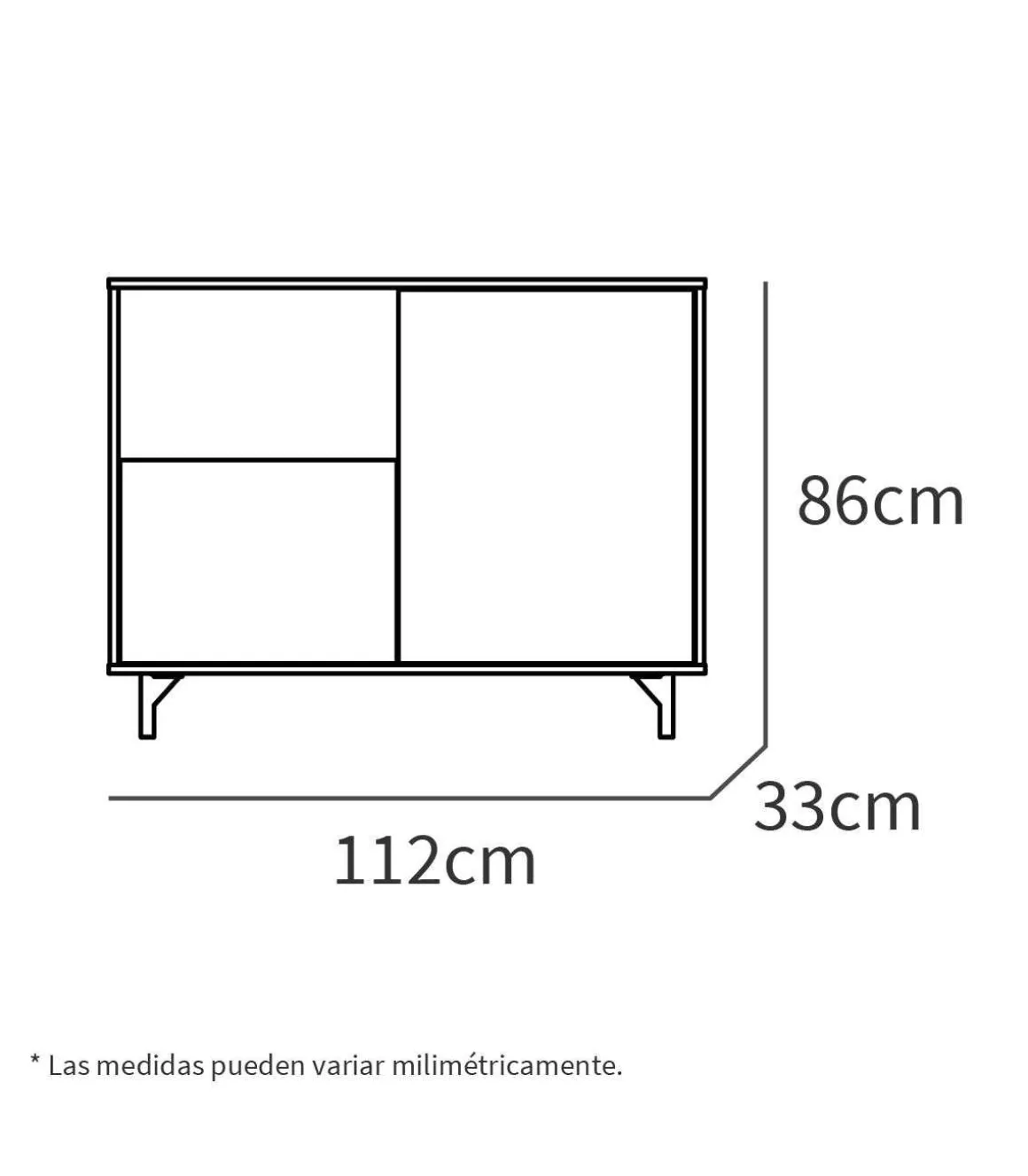 Aparador 2 puertas 1 hueco Anori acabado color roble gold/gris, 86cm(alto) 112cm(ancho) 33cm(largo)