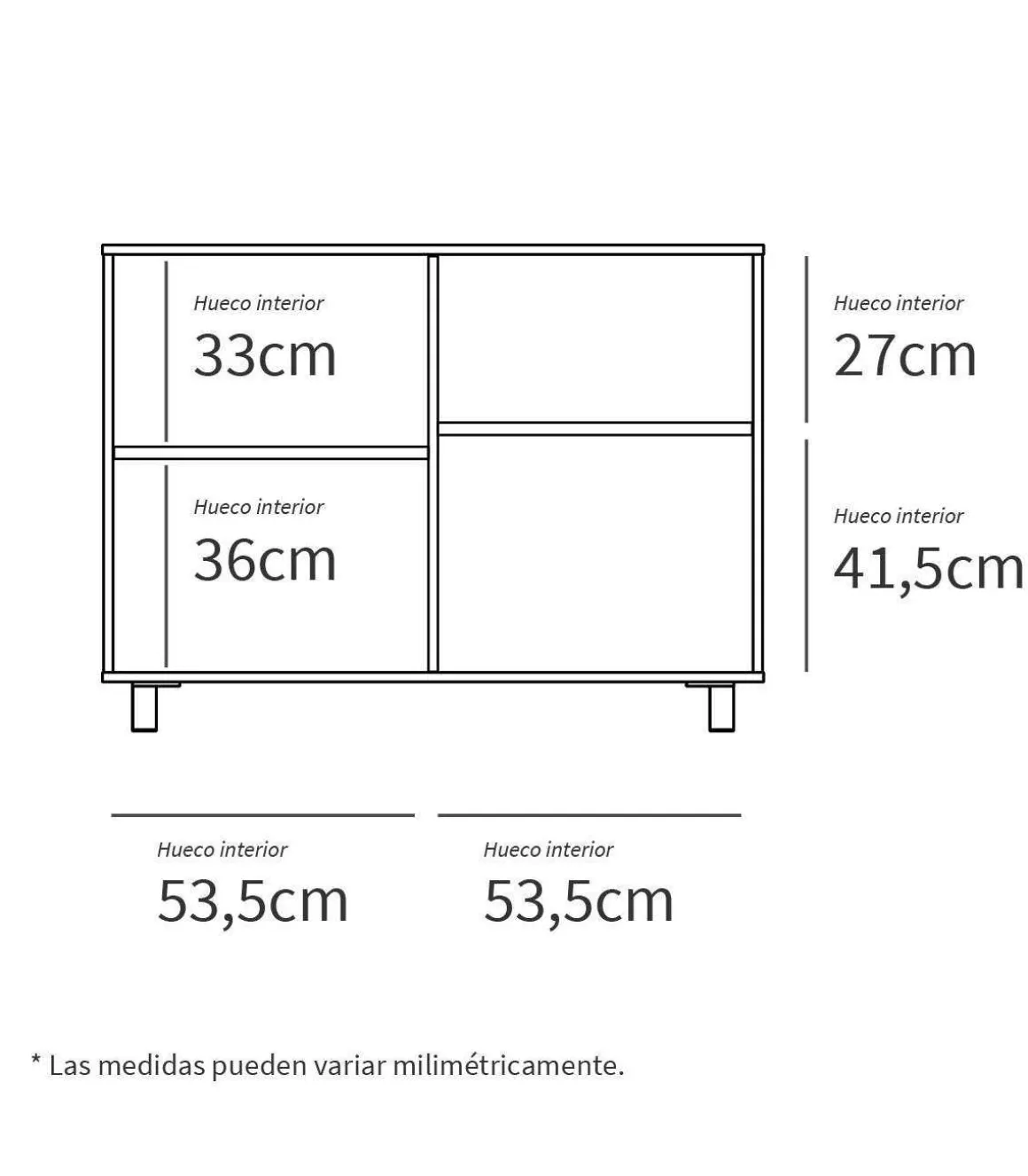 Aparador 2 puertas 1 hueco Tibet en acabado color blanco/natural, 83cm(alto) 112cm(ancho) 33cm(largo)