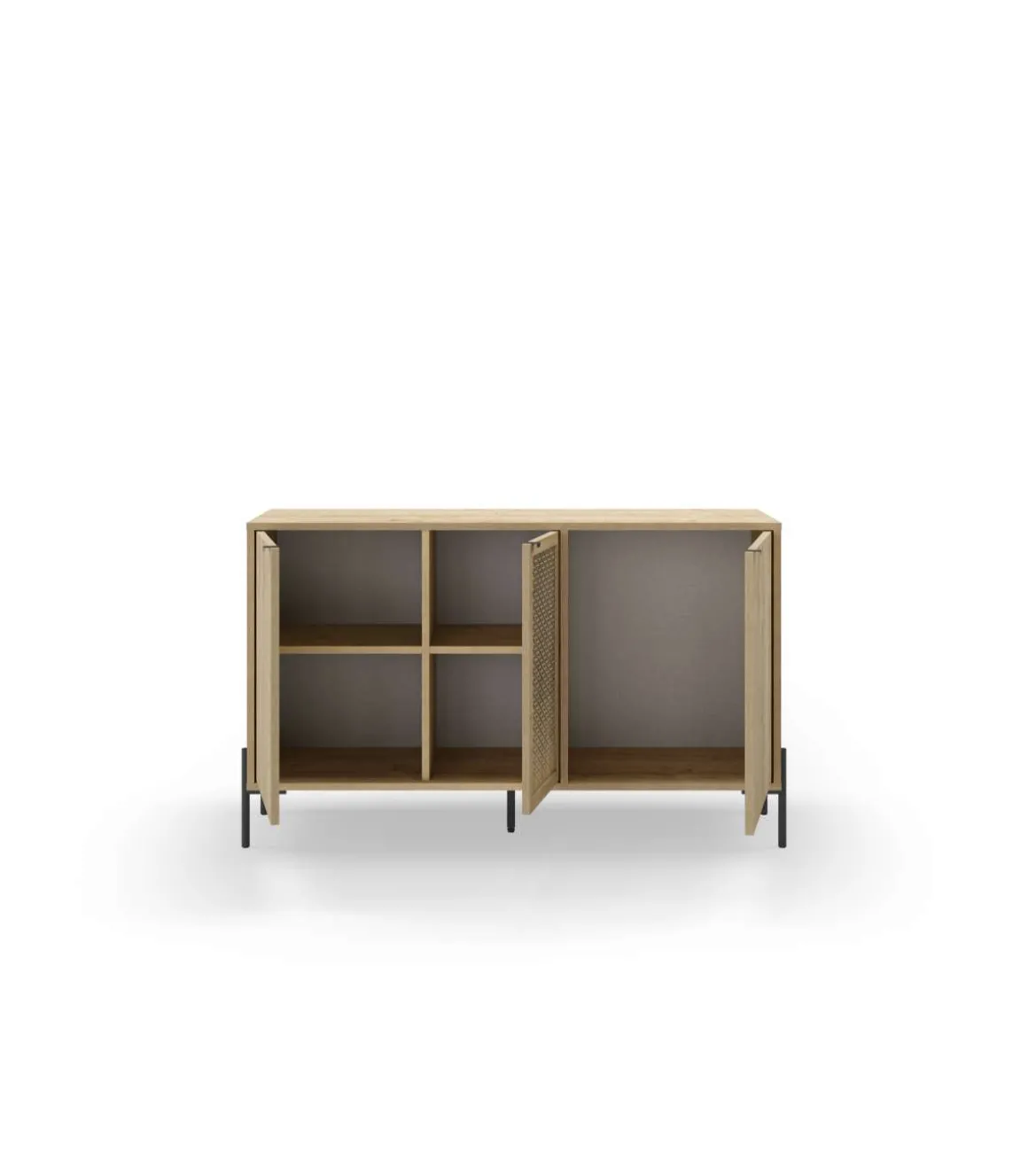 Aparador 3 puertas India acabado roble/negro, 80.5cm(alto) 125.6cm(ancho) 40cm(largo)