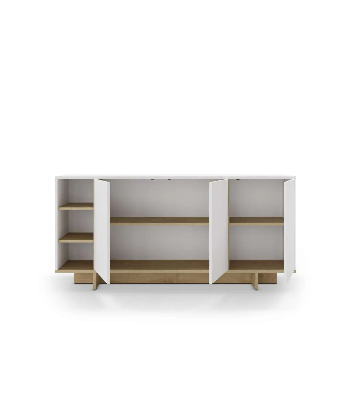 Aparador 3 puertas y 3 huecos Celia acabado blanco/roble, 80cm(alto) 170cm(ancho) 40cm(largo)