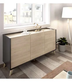 Aparador salón Cazalilla 3 puertas acabado grafito-natural, 75 cm(alto)155 cm(ancho)43 cm(largo)