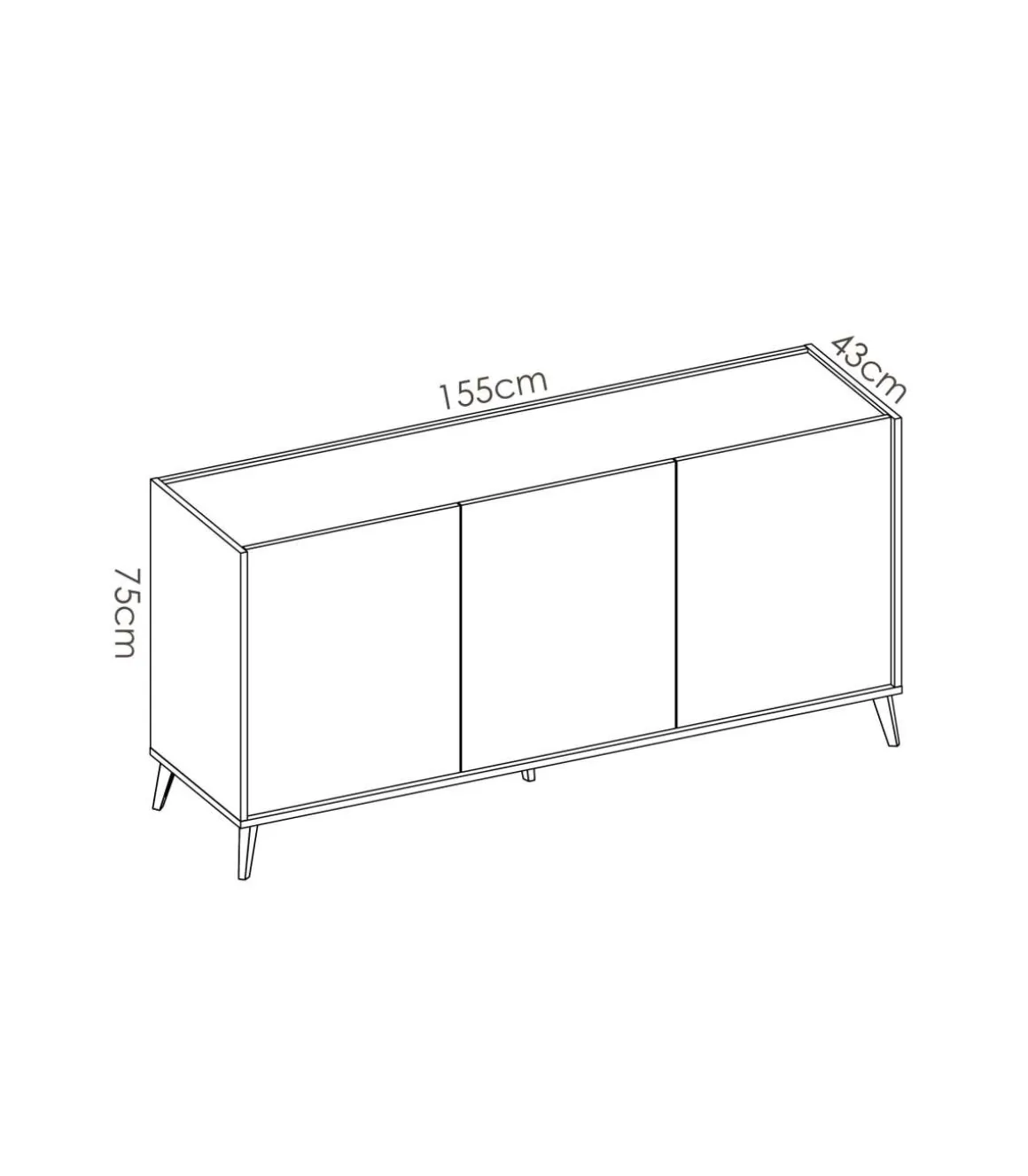 Aparador salón Cazalilla 3 puertas acabado grafito-natural, 75 cm(alto)155 cm(ancho)43 cm(largo)