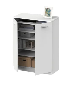 Armario bajo multiusos Tibet 2 puertas abatibles acabado blanco mate, 101 cm(alto)74 cm(ancho)37 cm(largo)