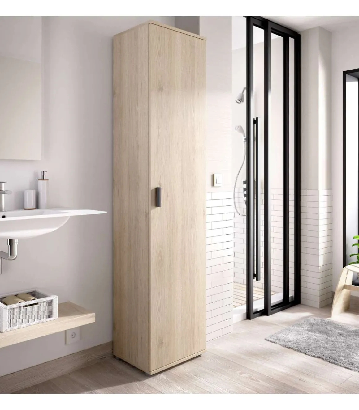 Armario multiusos Carmen 1 puerta en acabado Natural, 39 cm(ancho) 190 cm(altura) 35 cm(fondo)