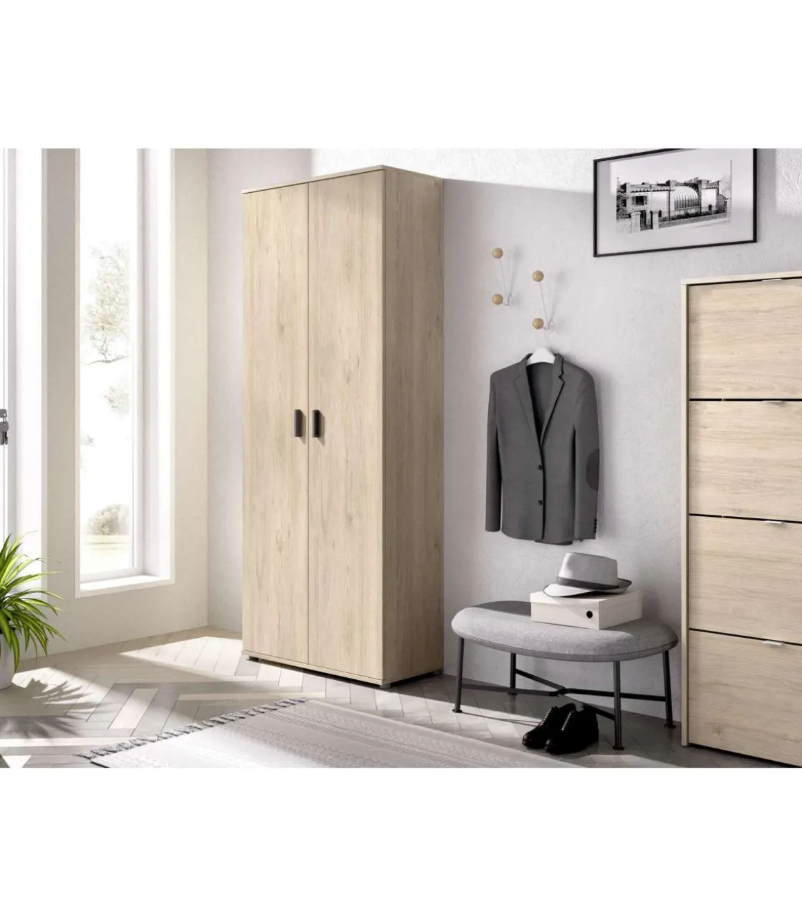 Armario multiusos en acabado Natural multiusos 2 puertas escobero 78 cm(ancho) 190 cm(altura) 35 cm(fondo)