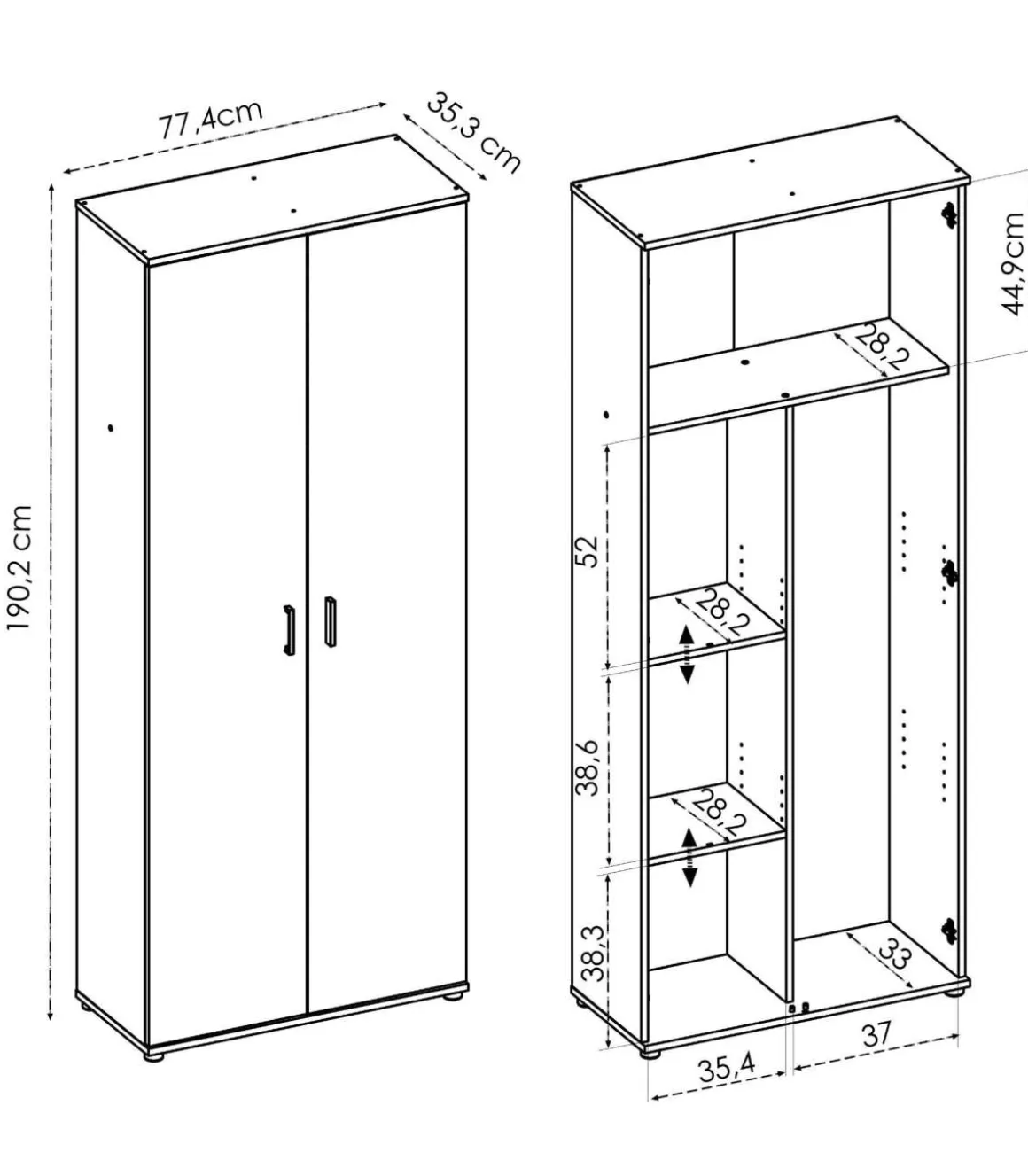 Armario multiusos en acabado Natural multiusos 2 puertas escobero 78 cm(ancho) 190 cm(altura) 35 cm(fondo)