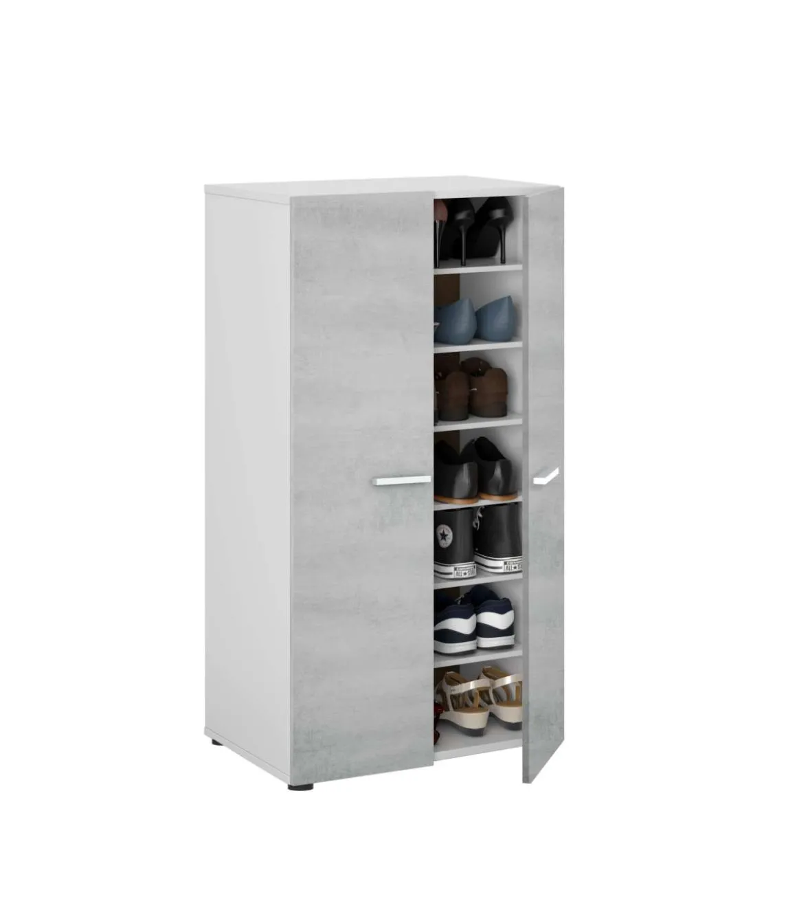 Armario multiusos Gema 2 Puertas acabado Color Blanco Brillo y Cemento, Medidas: 103 cm (Alto) x 55 cm (Ancho) x 36 cm (Fondo)