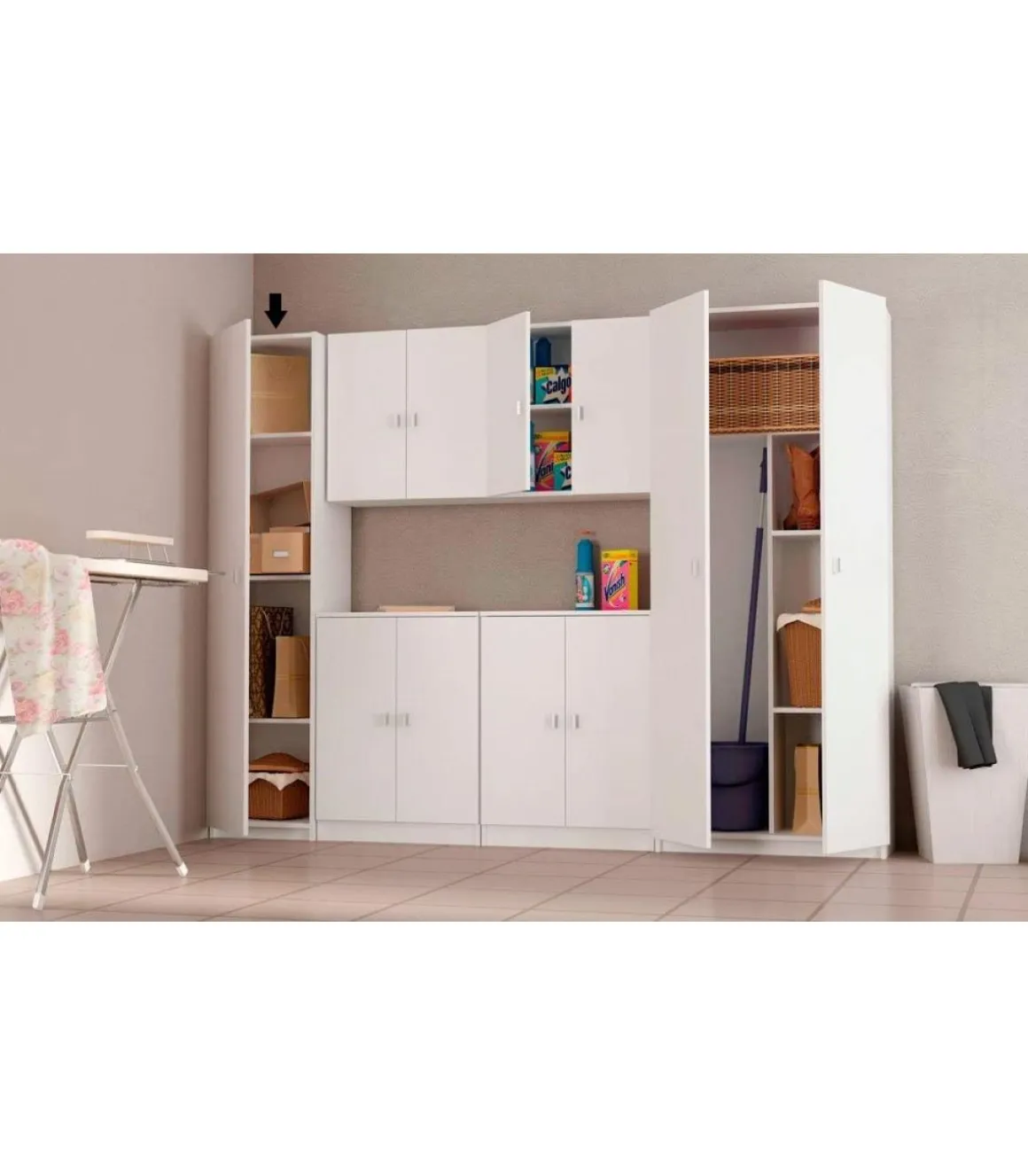Armario multiusos 1 puerta Marbella en color blanco. 40 cm(ancho) 180 cm(altura) 35.6 cm(fondo)