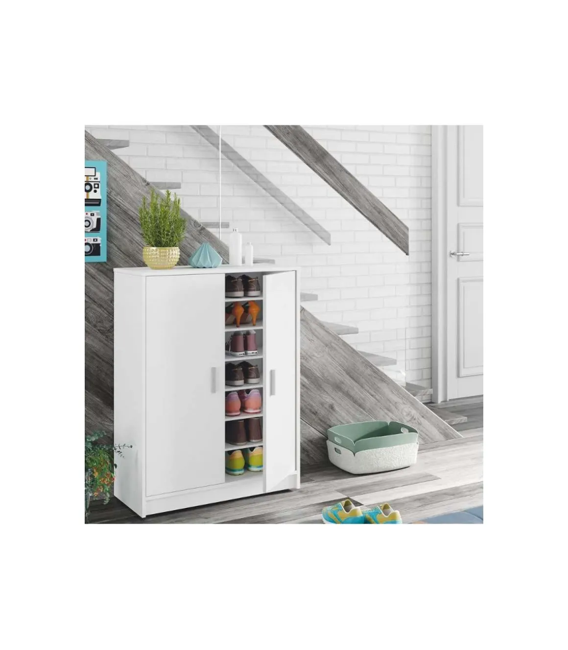Armario multiusos 2 puertas Lassie en blanco, 75cm(ancho) 101cm(altura) 36cm(fondo)