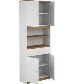 Armario multiusos tipo buffet 4 puertas acabado blanco/roble albar, 180cm(alto) 67cm(ancho) 31cm(largo)