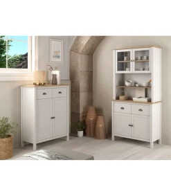 Armario multiusos tipo buffet 4 puertas 2 cajones Miguel acabado blanco/roble, 180.5cm(alto) 90cm(ancho) 40cm(largo)