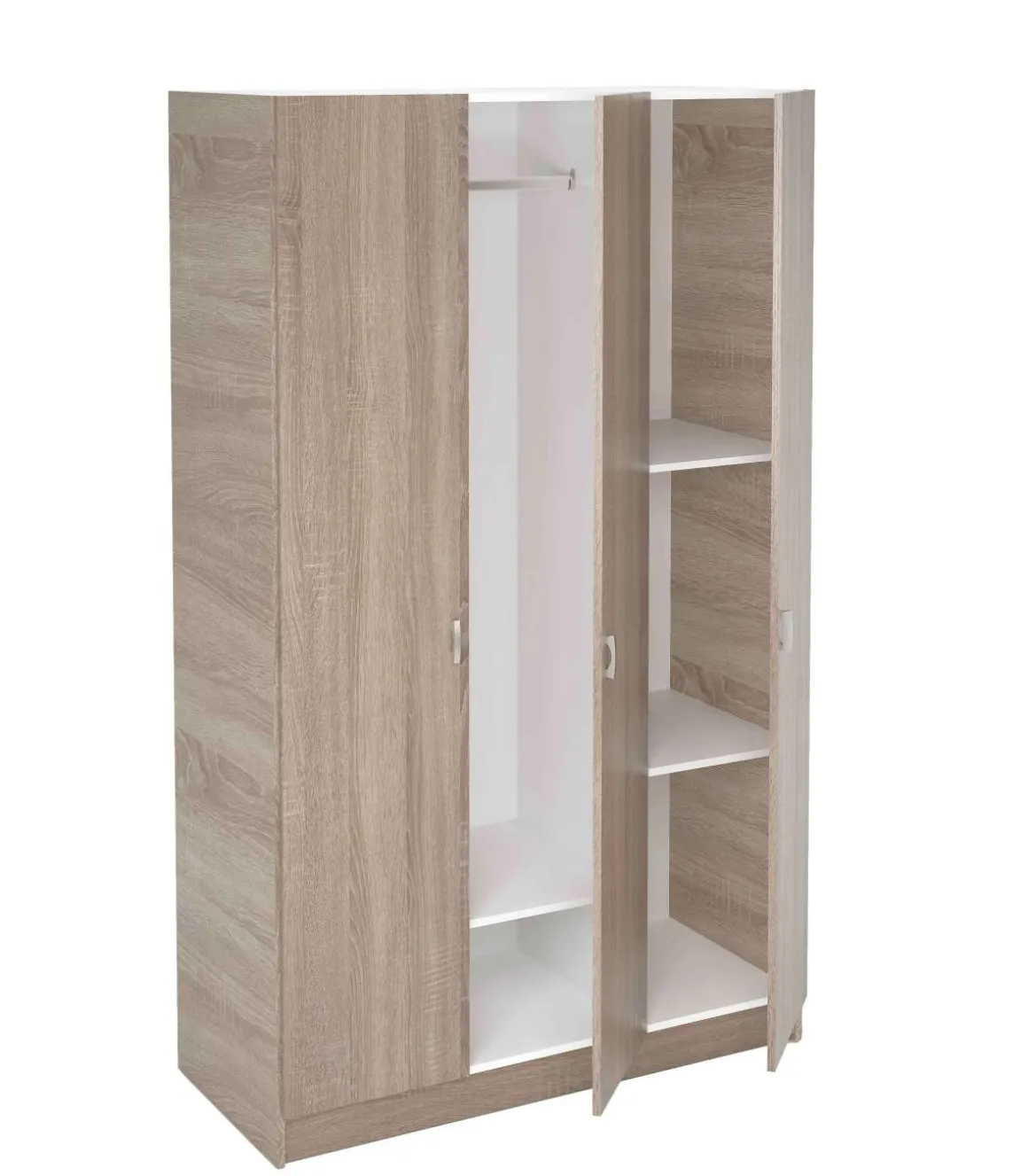 Armario 3 puertas abatibles acabado roble cortez/blanco, 200 cm(alto)128,2 cm(ancho)52 cm(fondo)