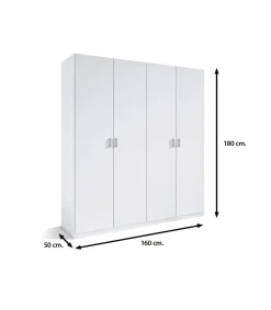 Armario 4 puertas abatibles blanco 180 cm(alto)160 cm(ancho)50 cm(fondo)