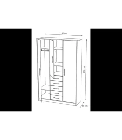 Armario 3 puertas abatibles 5 cajones acabado roble, 200 cm(alto)130 cm(ancho)50 cm(fondo)