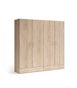 Armario 4 puertas abatibles 2 cajones acabado roble cambrian, 197cm(alto) 197cm(ancho) 51cm(fondo)