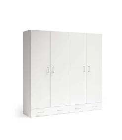Armario 4 puertas abatibles 2 cajones acabado blanco, 197cm(alto) 197cm(ancho) 51cm(fondo)