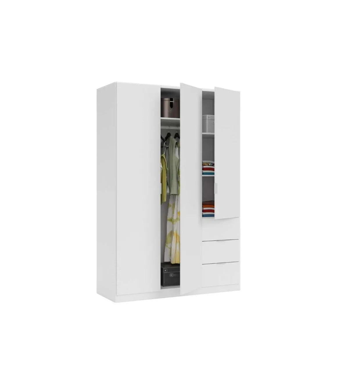 Armario 3 puertas abatibles 3 cajones acabado blanco. 180cm(alto). 121cm(ancho). 52cm(fondo).