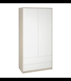 Armario 2 puertas 2 cajones abatibles acabado roble cortez/blanco 200 cm(alto)100 cm(ancho)50 cm(fondo)