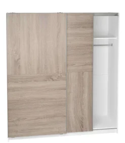 Armario 2 puertas correderas acabado en roble cortez/blanco, 200 cm(alto)180 cm(ancho)60 cm(fondo)