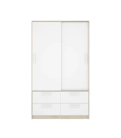 Armario puertas correderas Celia acabado blanco/natural, 204 cm(alto)120 cm(ancho)65 cm(largo