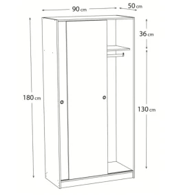 Armario 2 puertas correderas color acabado blanco 180 cm(alto)89,6 cm(ancho)50 cm(fondo)