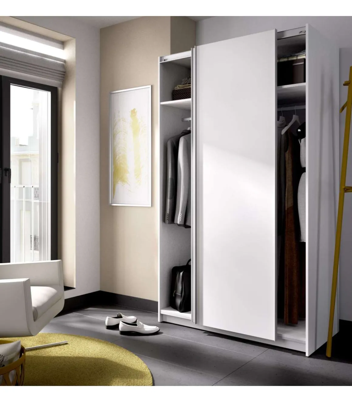 Armario puertas correderas Connor acabado blanco 204 cm(alto)120 cm(ancho)65 cm(largo